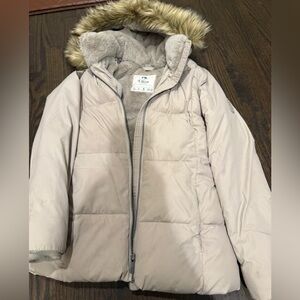 Abercrombie & Fitch Beige Kids Puffer Coat with Faux Fur Hood